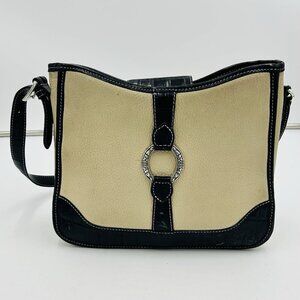 Brighton Vintage Tan/Black Leather Bucket Bag Purse 11.5" x 9" x 3"